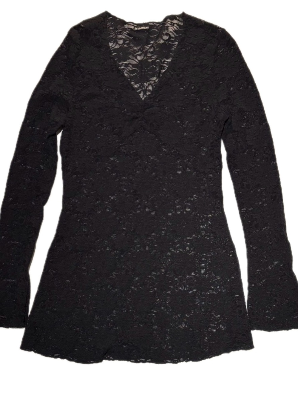 Le Château Black Lace V-Neck Tunic Top Y2K Small